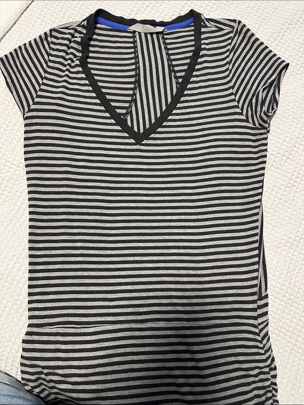 Striped V-Neck Women's midi Dress - Black & Grey